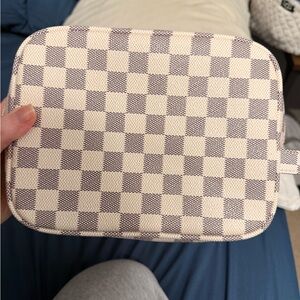 Daisy Rose Cosmetic Bag Checkered Cream and Gray Women's Bag NEVER USED